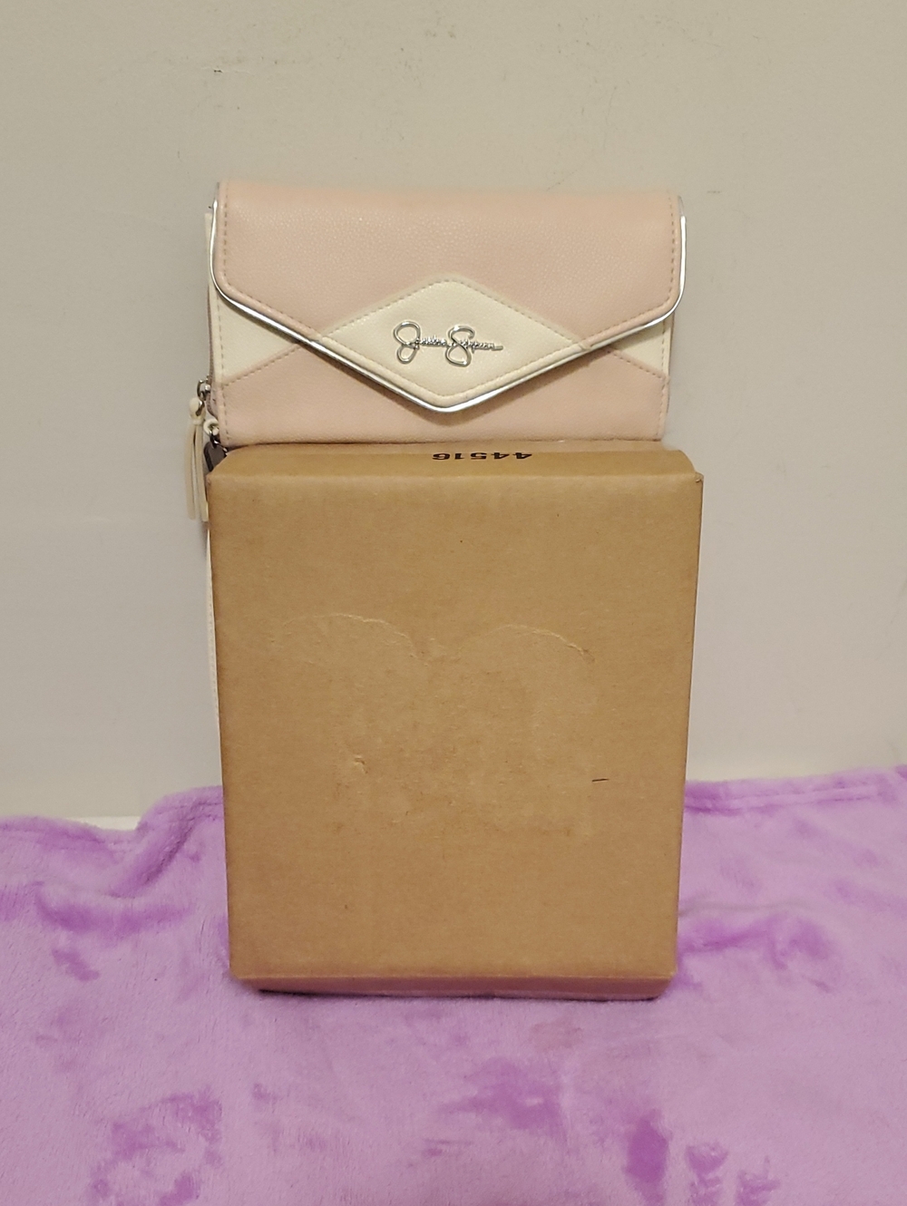 Jessica Simpson Pale Pink and Cream Envelope Wallet with Silver Trim